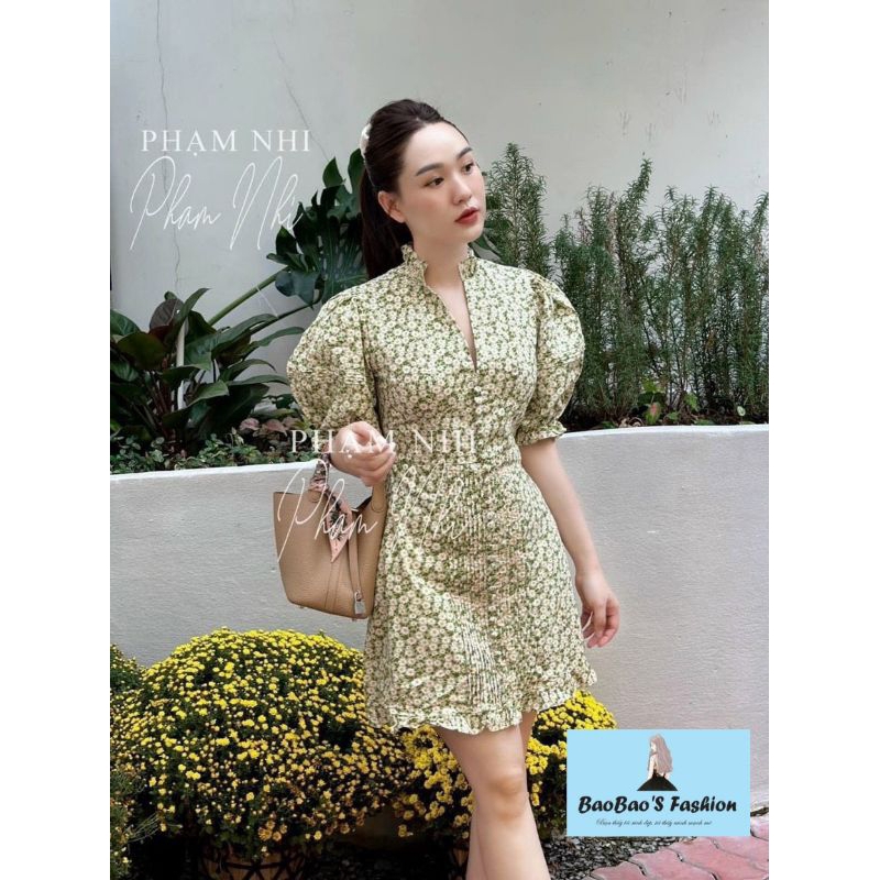 Đầm xanh hoa nhí cúc bọc xinh xắn