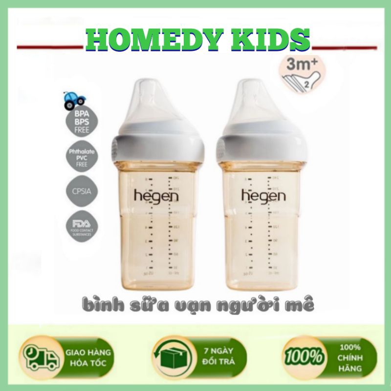 Bình sữa hegen chính hãng, hỗ trợ thay núm, có bán tách set và fullbox