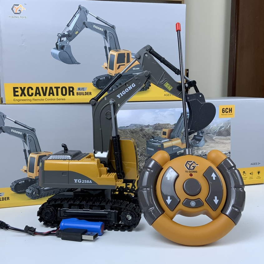 Xe điều khiển từ xa máy múc YIGONG 6 chức năng Gầu Sắt kèm pin sạc đồ chơi cho bé-