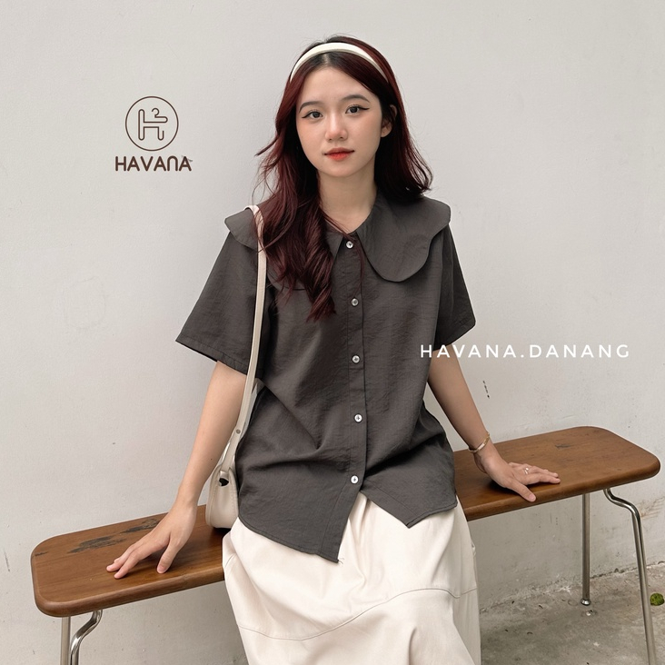 Áo sơ mi ngắn tay form babydoll cổ lá sen freesize phong cách Hàn Quốc HEF25