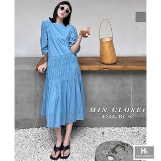 Đầm thô xuông nhún eo phong cách trẻ trung