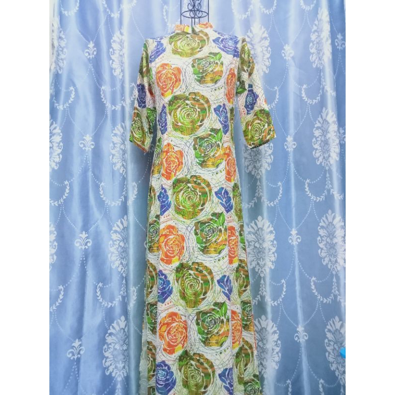 Áo dài hoa 3d siêu lụa- size L eo 73-78cm