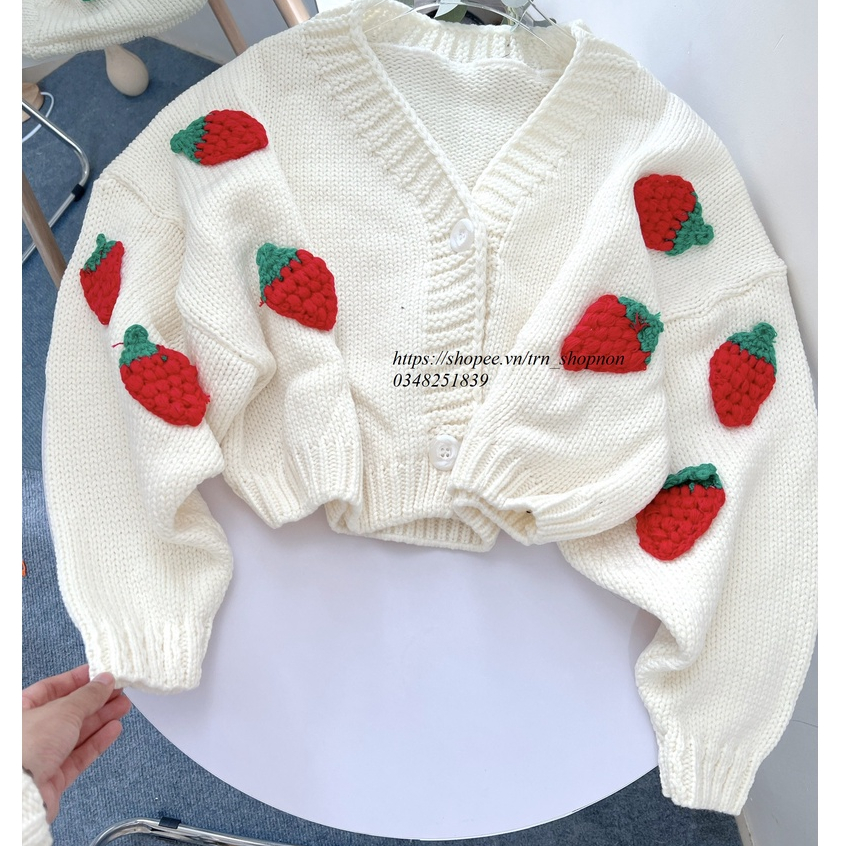 Áo len cardigan croptop dâu,hoa,dưa hấu