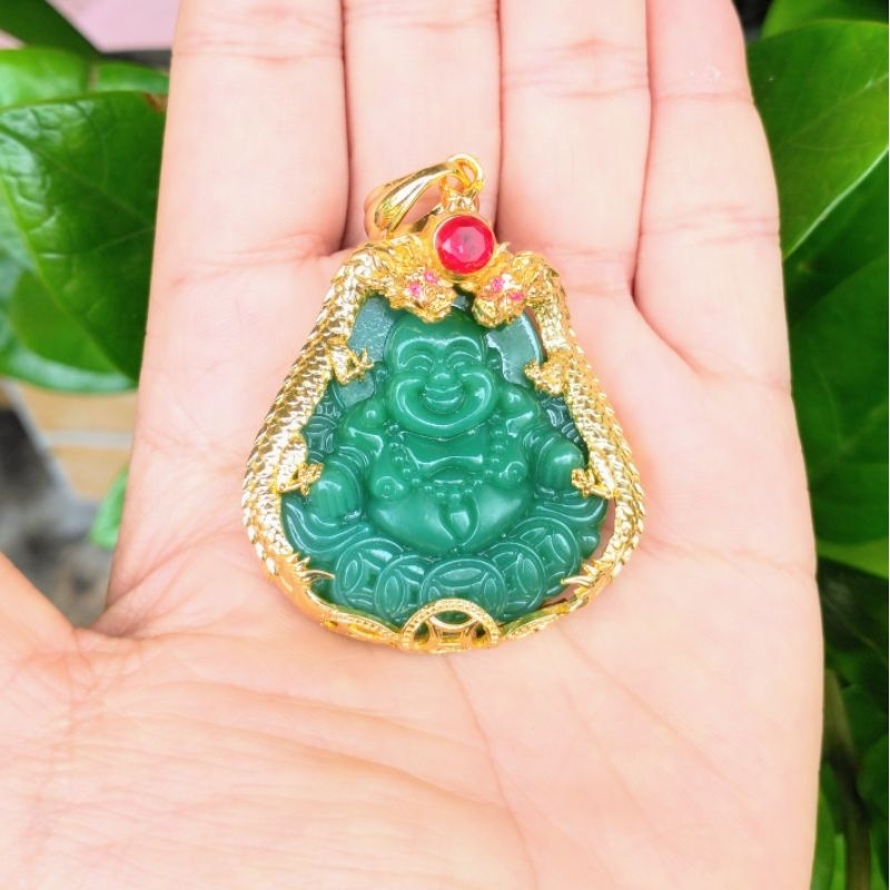 Mặt Dây Chuyền Phật Di Lạc Cười Vui Vẻ Bằng Đá Xanh Hoặc Đỏ Cao Cấp - Đeo May Mắn Rướt Tài Lộc Lokalo 14.2.23