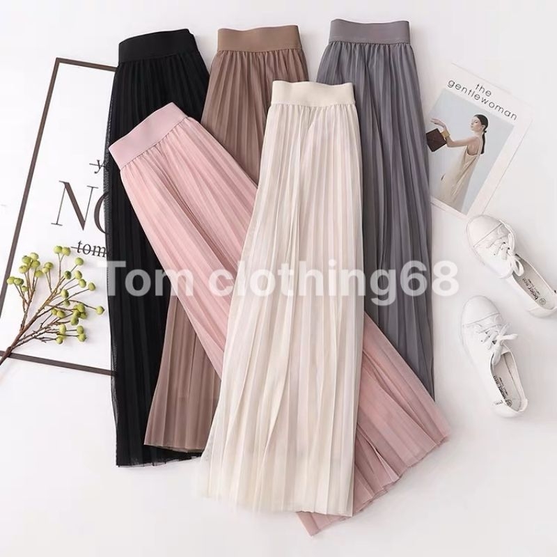 Chân váy xếp ly voan lưới 2 lớp dáng dài, mẫu thời trang thanh lịch mới nhất nhẹ nhàng nữ tính