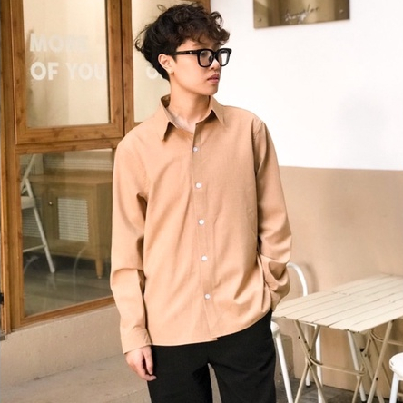 Áo sơmi nâu be thiết kế form cho TOMBOY SB TRANSGUY 🏳️‍🌈