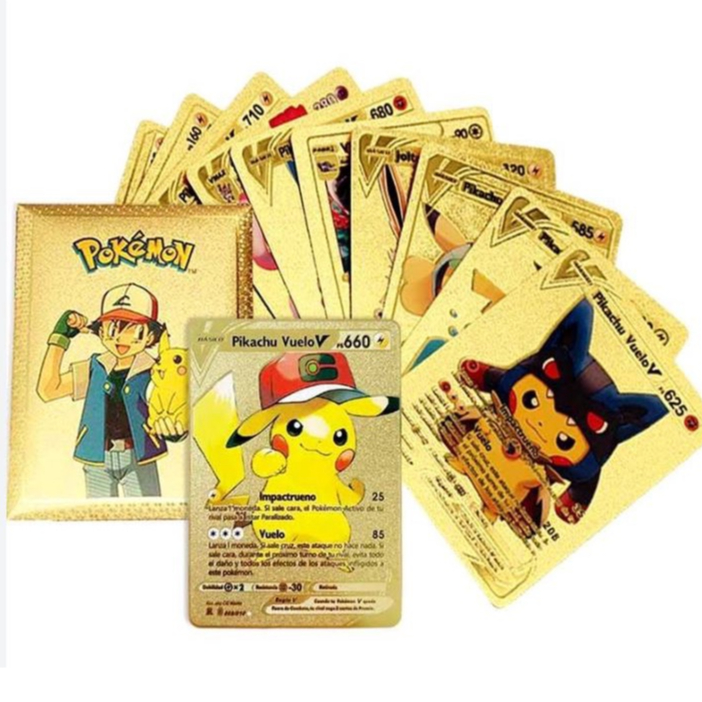 ✅[Gói 10 Thẻ] Thẻ Bài - Quân Bài - Bộ Bài Pokemon Kim Loại Mạ Vàng, Bạc, Đen, 7 Màu. Quà Tặng Khen Thưởng Cho Bé Trai