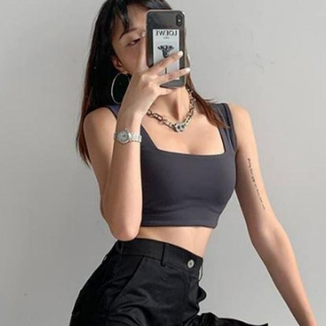 Áo 2 dây bản to có mút ngực cổ vuông GenY Áo croptop hai dây có bigsize ôm body may 2 lớp vải borip dày dặn -2D5- | BigBuy360 - bigbuy360.vn