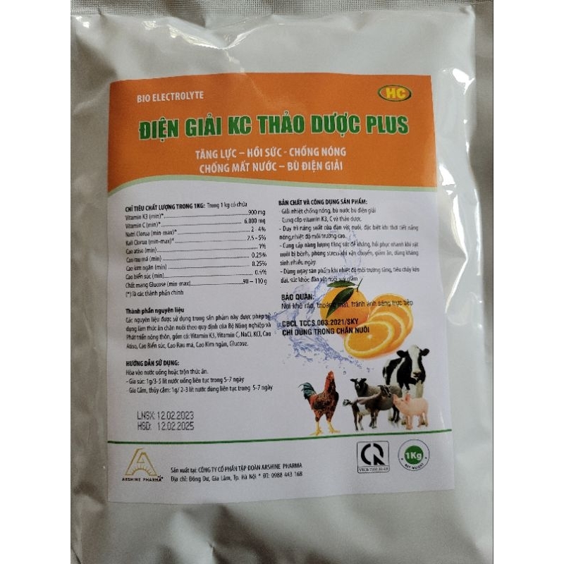 Điện giải KC thảo dược plus 1kg:dùng cho gia cầm, gia súc