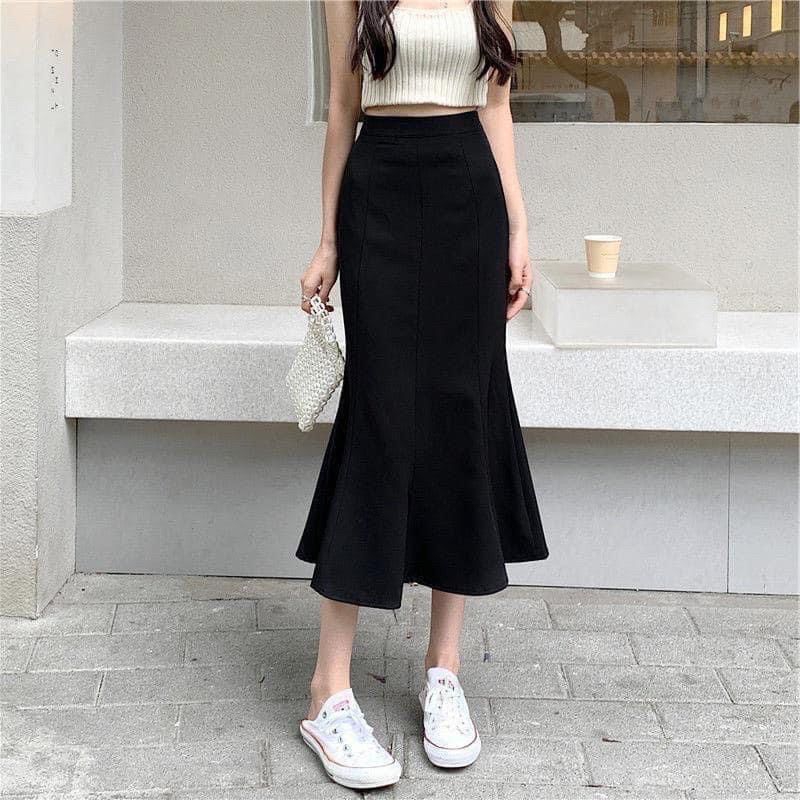 Chân váy đuôi cá midi dáng dài ôm body màu đen