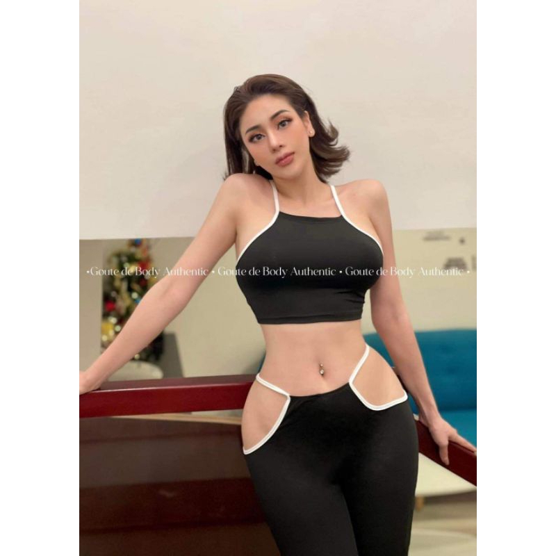 Set quần loe hở eo + áo ngắn ( có mút )