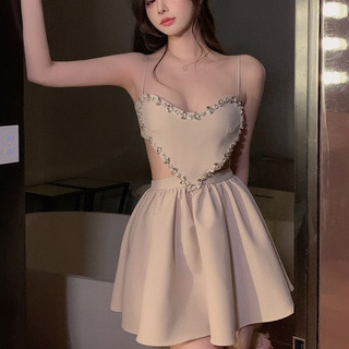 Váy hai dây dự tiệc đính đá lấp lánh khoét eo tiểu thư NT0027