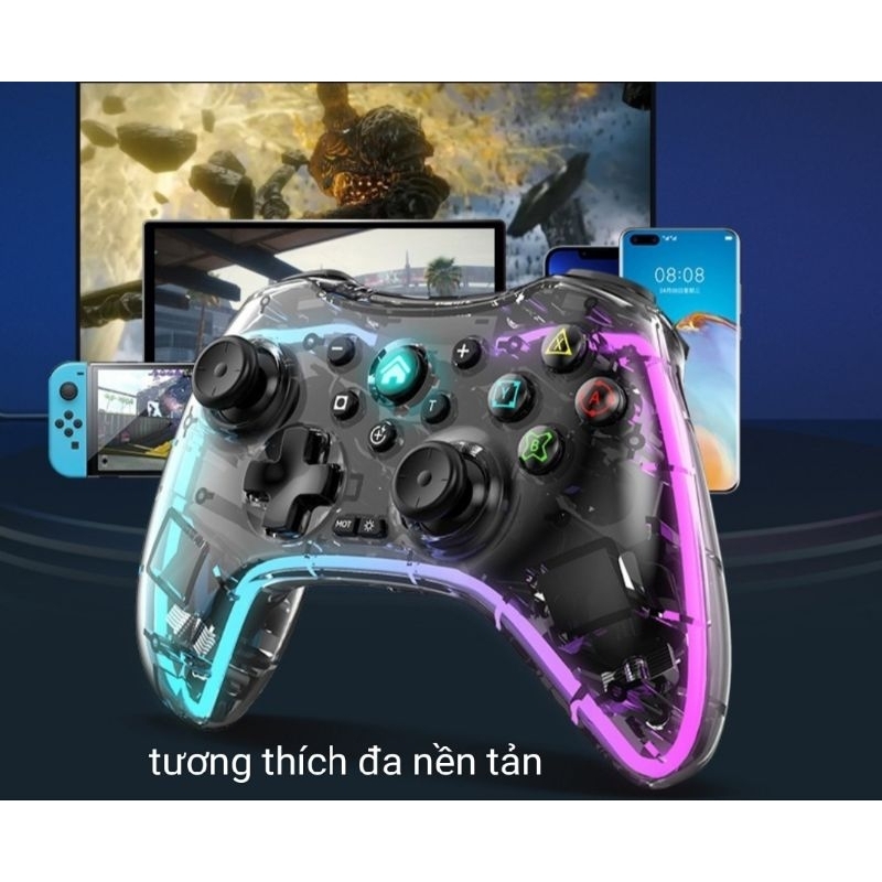 Tay cầm Neon RGB cho Nintendo Switch , Pc, Andoird ,Ios có full chức năng TẶNG KÈM CẶP NÚM THEO MÁY
