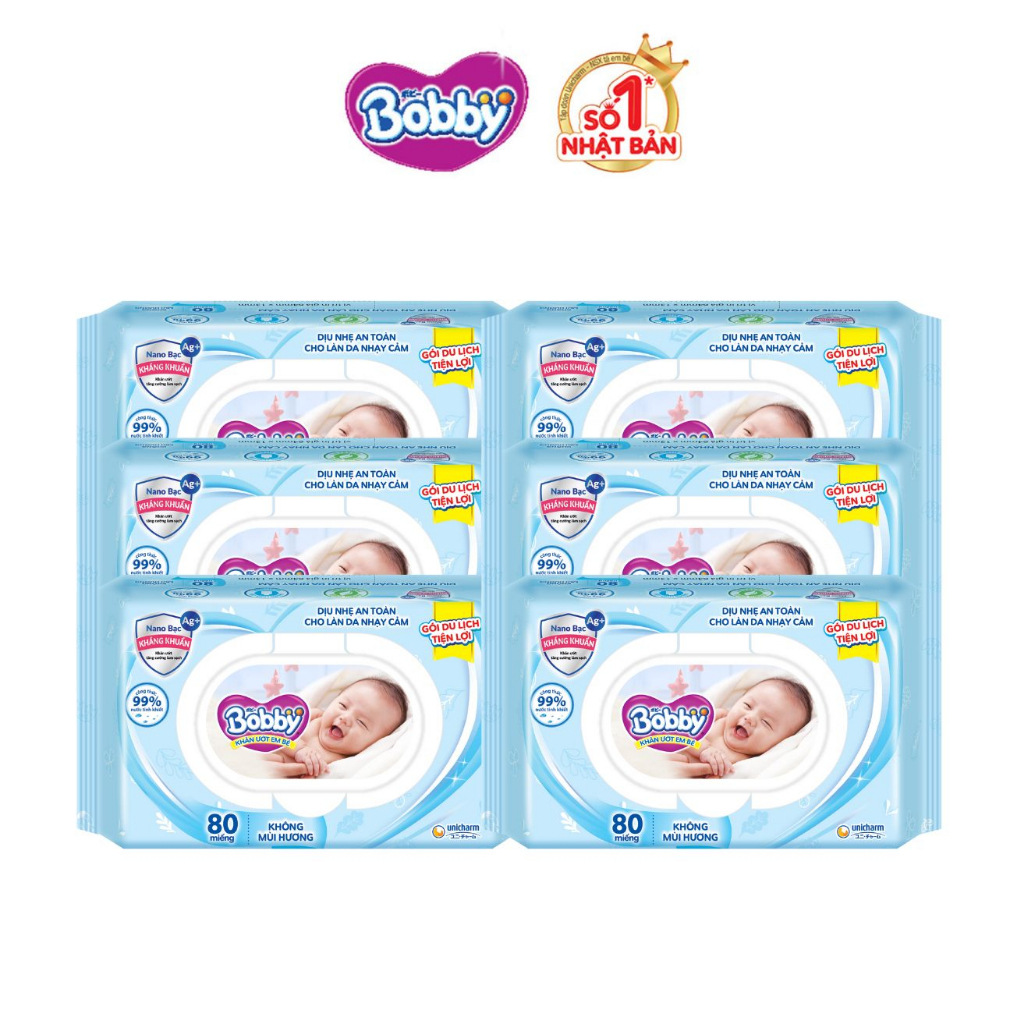 Combo 6 gói khăn ướt Bobby Care gói Bổ sung 80