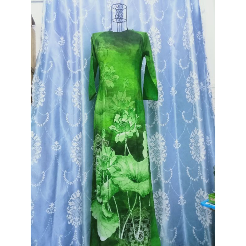Áo dài hoa 3d siêu lụa- size L eo 73-78cm