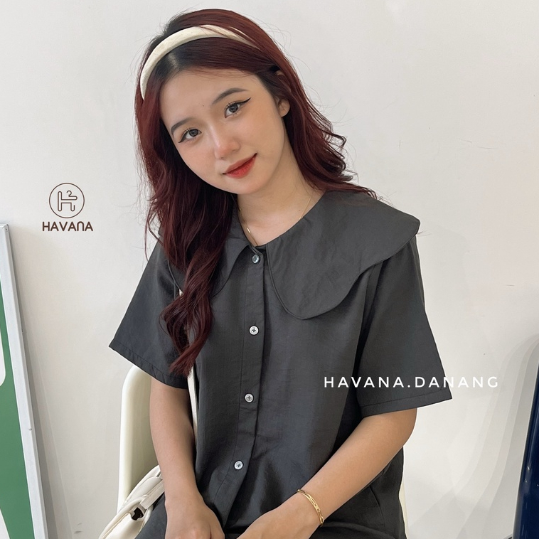 Áo sơ mi ngắn tay form babydoll cổ lá sen freesize phong cách Hàn Quốc HEF25