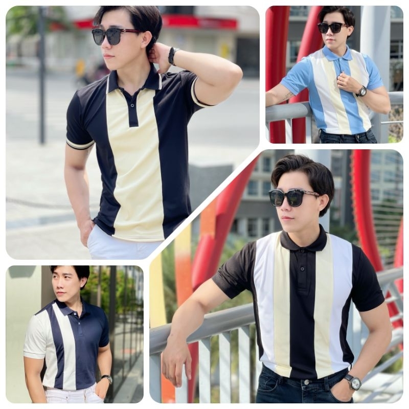 Áo polo nam PHỐI DỌC, áo cao cấp vải cá sấu size VNXK sang trọng, thời trang - HOKOMEN