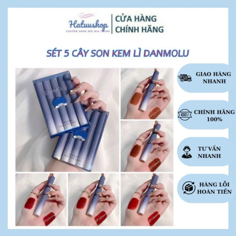 Set 5 cây Son Danmolu nội địa trung- Set 5 cây Son màu đỏ- Hot trend 2021