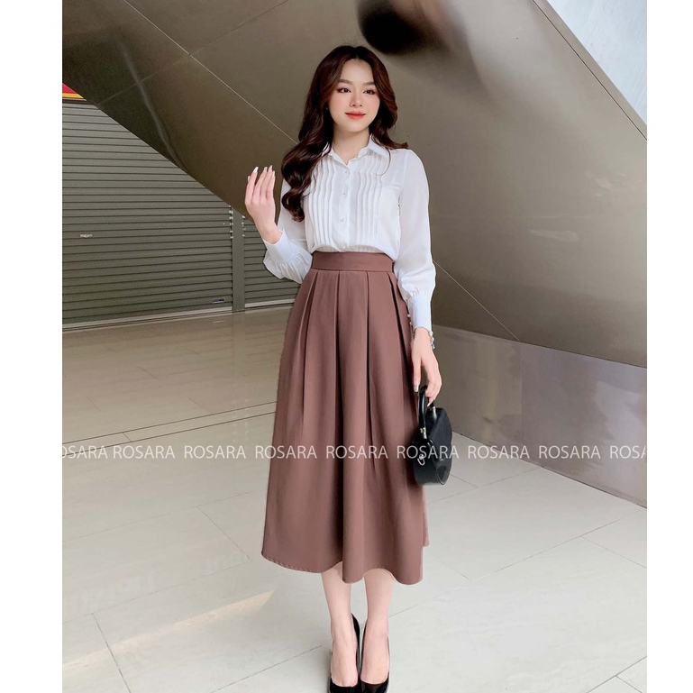 Chân Váy Dáng Dài Midi Xòe Thời Trang Công Sở Nữ Rosara CV15