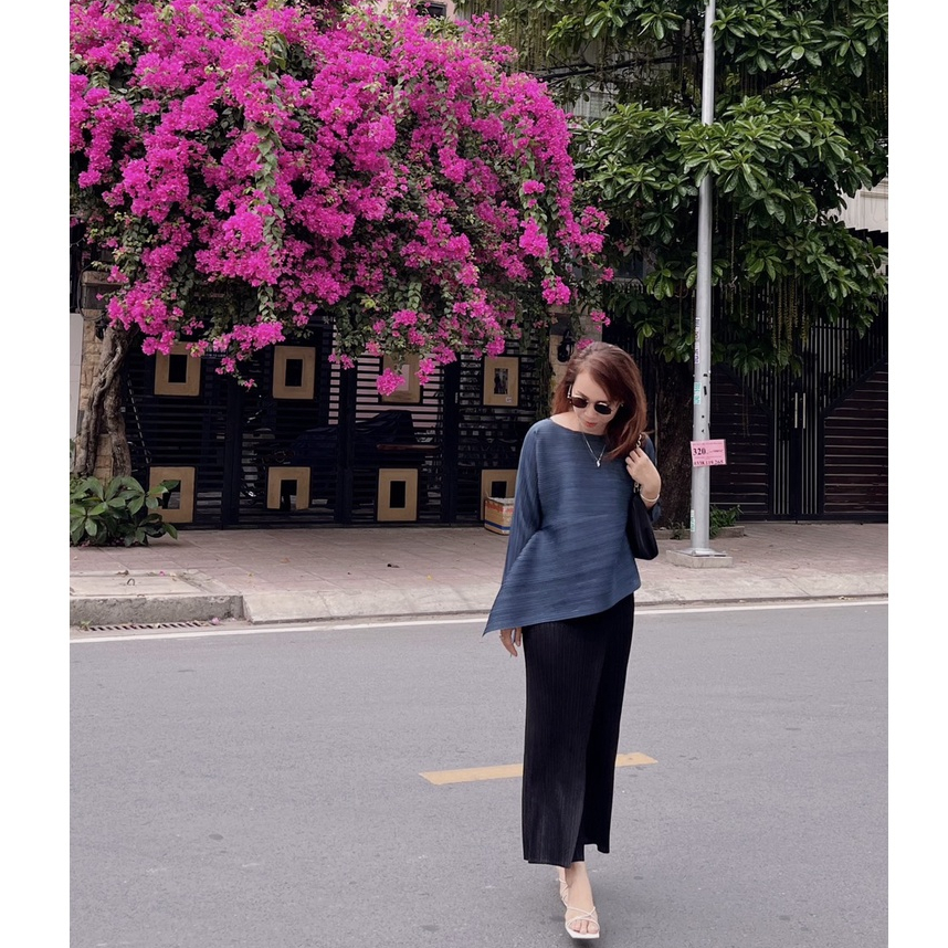 (HÀNG SẴN - ẢNH THẬT) Áo thun lò xo tay dài cổ tròn, Áo nhúng vạt xéo cách điệu, freesize co giãn nhiều