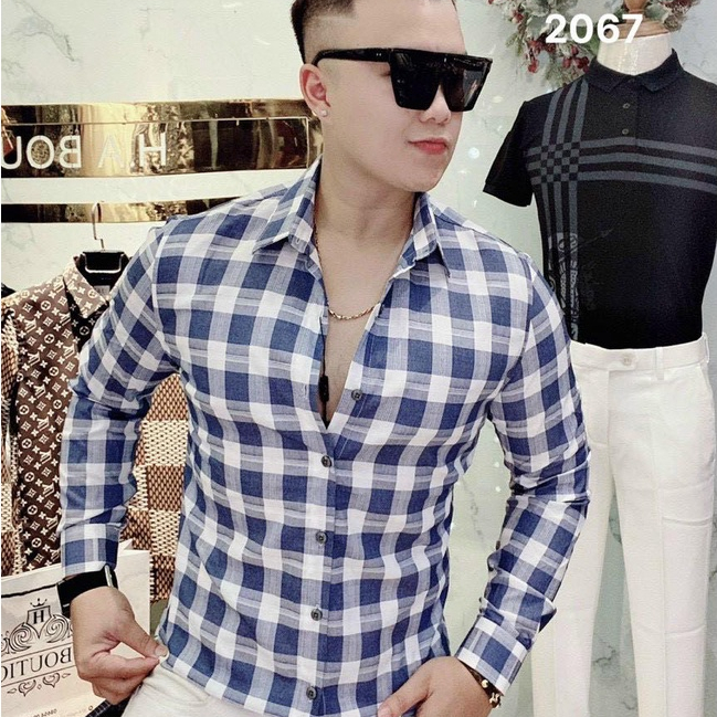 Sơ Mi Nam Kẻ Vải Hàn Trơn Mịn Không Nhăn Không Phai Không Xù