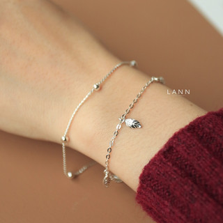 Lắc tay 2 dây xích bi cách và treo lá BẠC S925 LANN B077