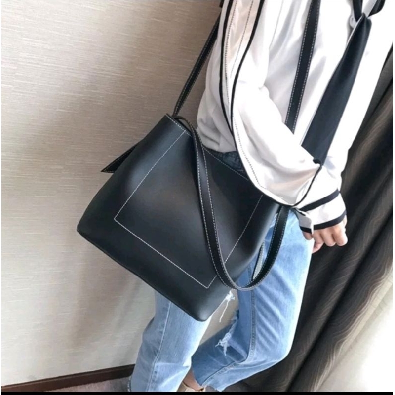 2Hand_ Túi xách nữ da trơn mẫu Basic stype Korea