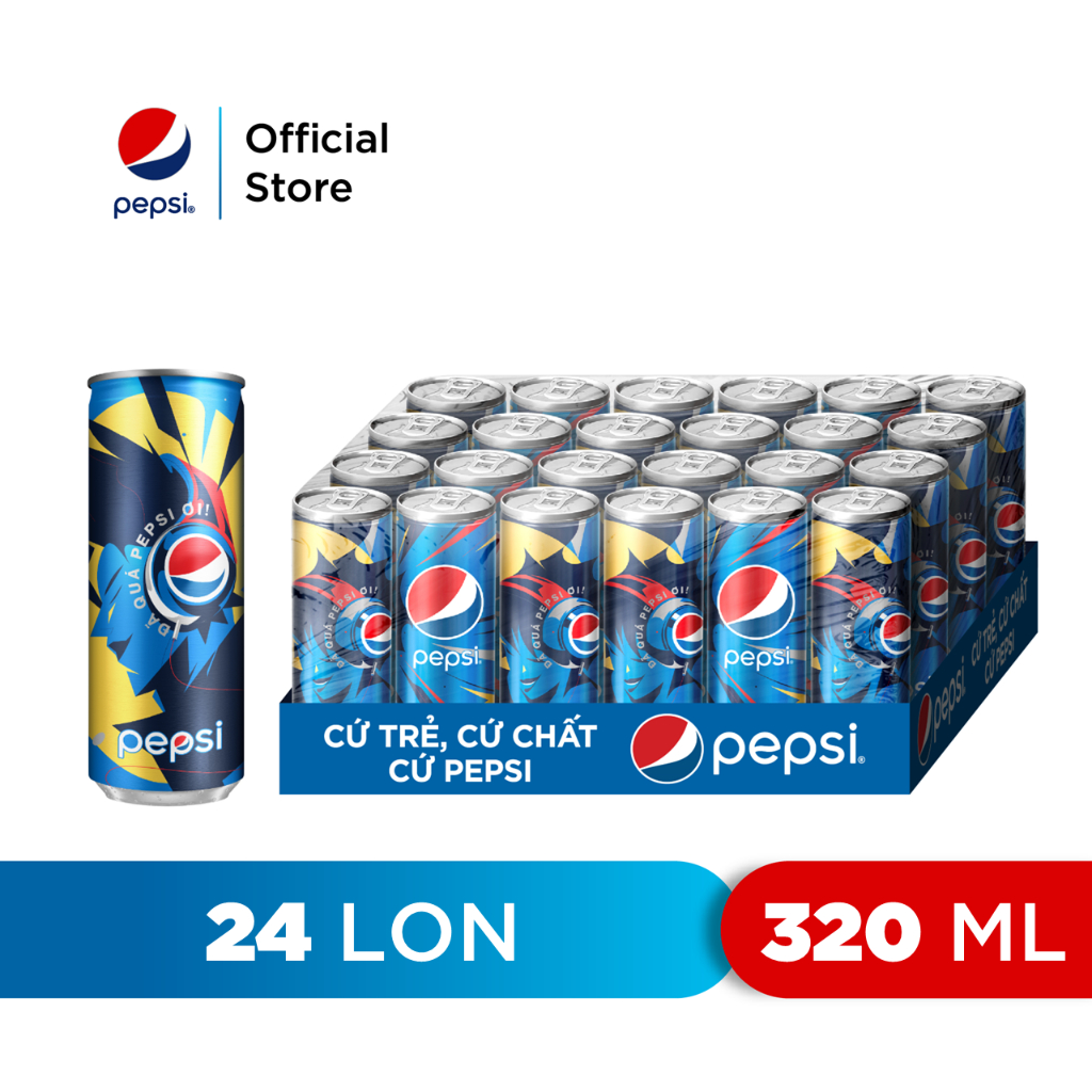 [MUA DEAL SỐC KÈM NÓN][HCM | ĐN | HN]Thùng 24 Lon Nước Ngọt Có Gaz Pepsi (320ml/lon)