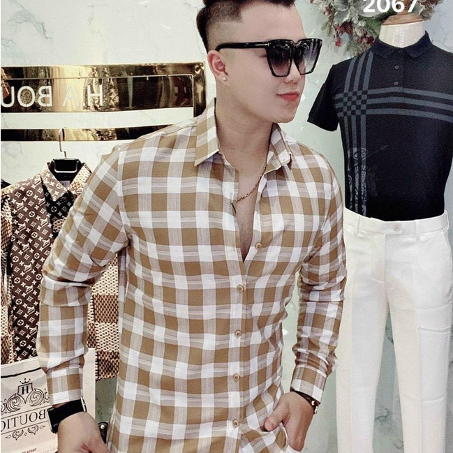 Sơ Mi Nam Kẻ Vải Hàn Trơn Mịn Không Nhăn Không Phai Không Xù