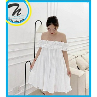 Đầm xòe dập ly, bẹp vai nhún