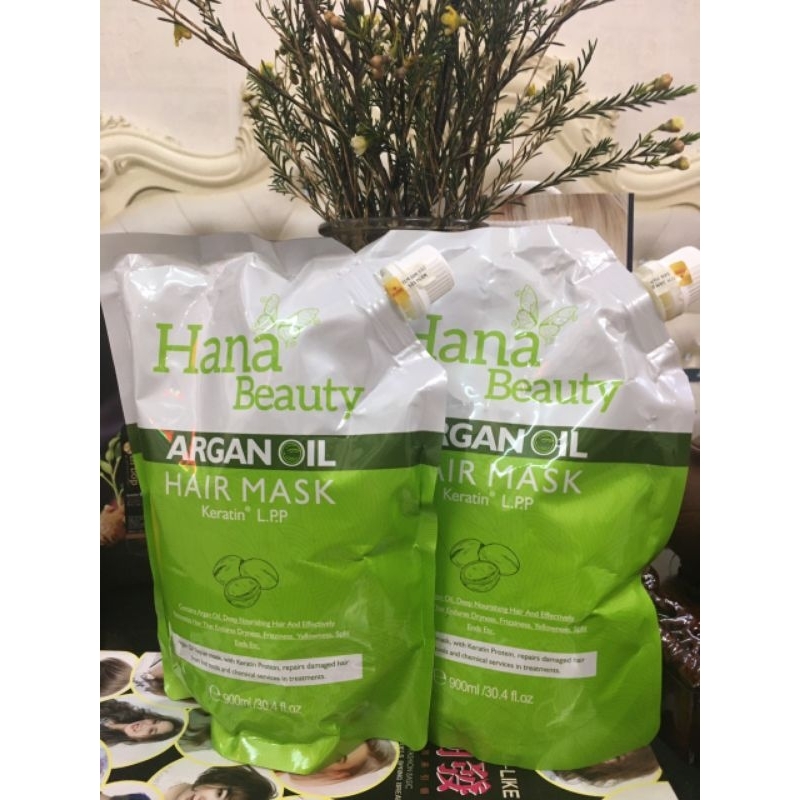 (Chính hãng) Hấp ủ tóc hana beauty arganoil hương thơm nước hoa mềm mượt 900ml