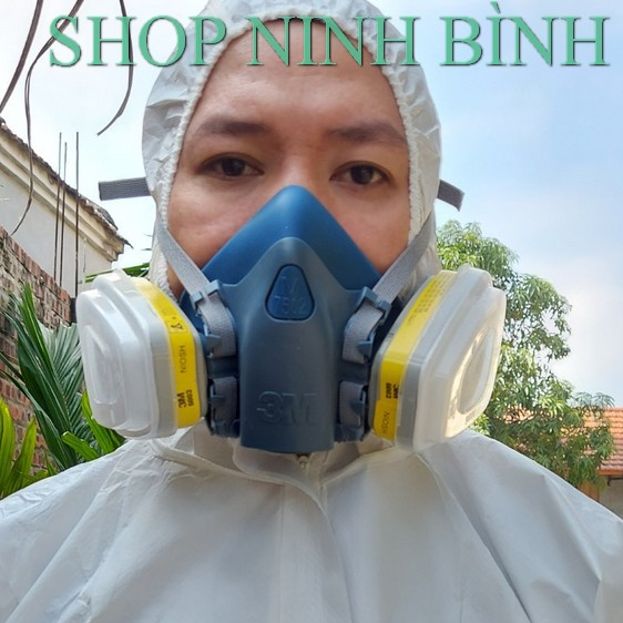 Khẩu Trang Phun Thuốc, Mặt Nạ Phun Sơn 3M 7502 Đầy Đủ Phụ Kiện Phin Bông Nắp Kèm Quần Áo Bảo Hộ