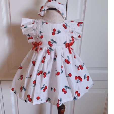 Váy cho bé gái đầm cho bé đi học Mykids tặng kèm turban váy trẻ em Thiết Kế Cao Cấp họa tiết cherry từ 6-27kg