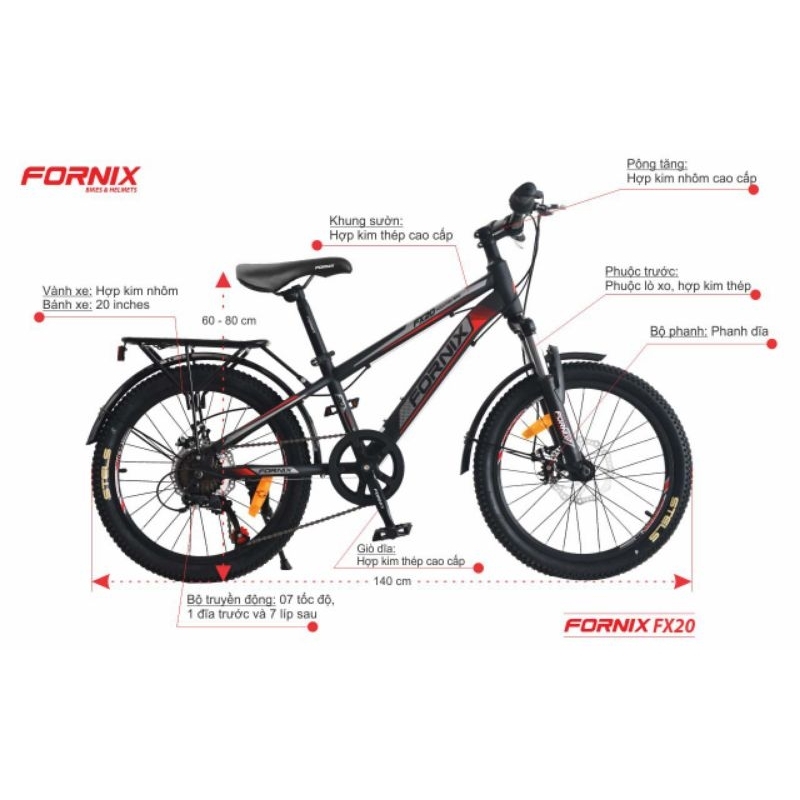 Xe Đạp Địa Hình Fornix FX20 cho bé từ 8 tuổi (1m25-1m50). Cam Kết Chính Hãng