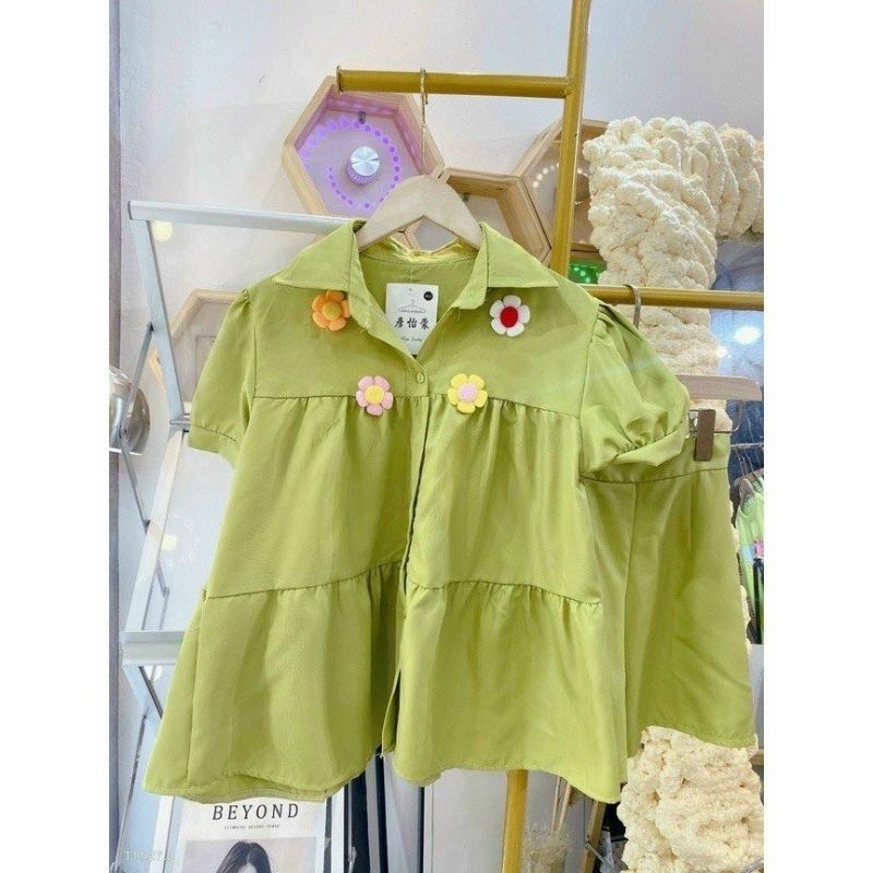 Set bộ đồ nữ voan lụa họa tiết đơn giản với áo babydoll mix quần đùi ống rộng cùng tone màu xinh xắn