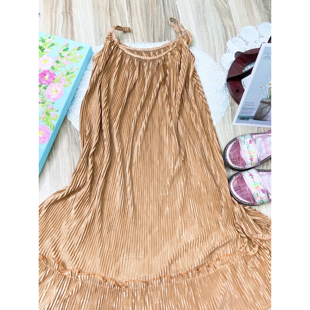 Váy 2 dây dập ly đi biển đi chơi cho bé gái size đại 20-38kg, đầm maxi xuông xếp ly, váy maxi đi biển cho bé gái