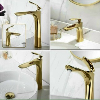 Vòi lavabo nóng lạnh lá mạ vàng cao cấp