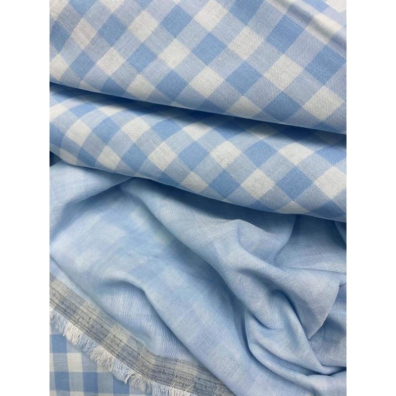 Cotton 2 lớp xuất Mỹ xanh da trời_Vải Linen bột Caro vàng nghệ