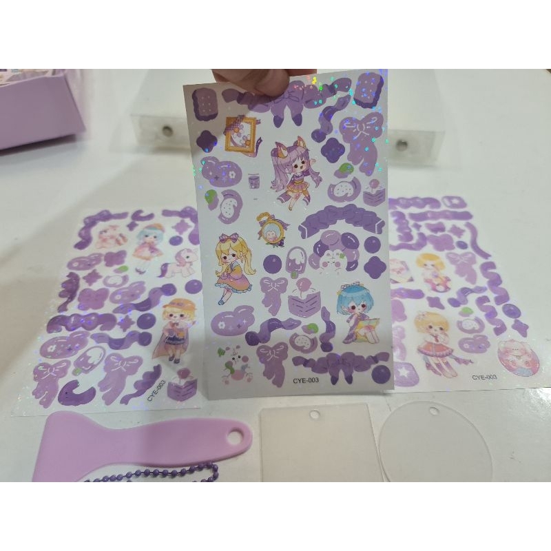 Set 3 tấm sticker bling bling lớn kèm 2 móc khóa treo acrylic DIY, hình dán lấp lánh