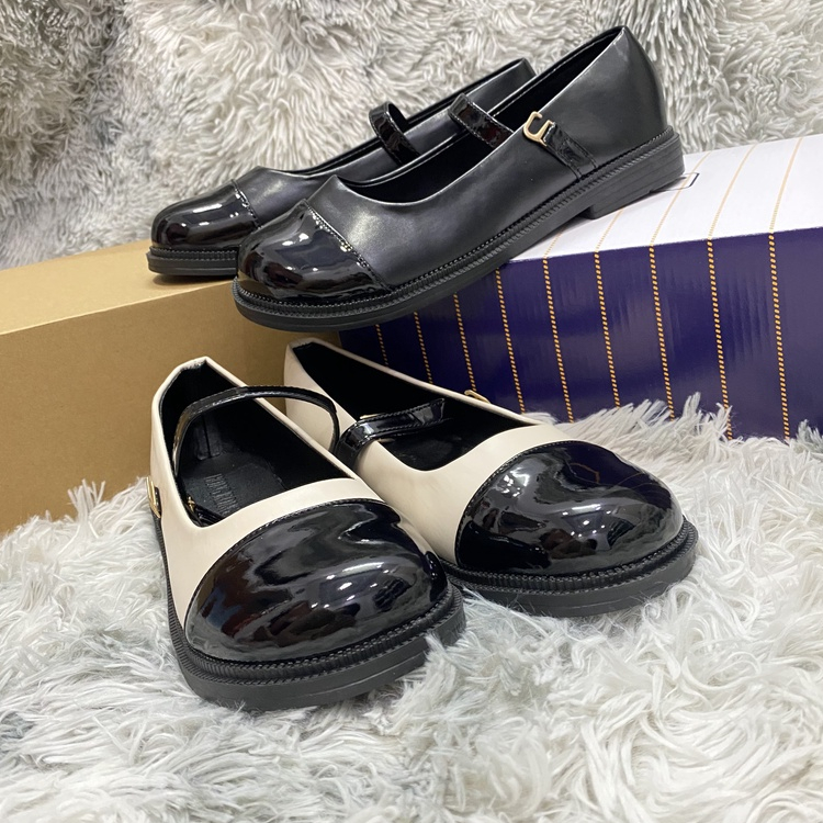 Giày búp bê nữ mũi tròn Doll⚡ GIÁ SỐC ⚡Giày bệt nữ đế bằng dây cài 2 màu kem-đen phong cách Ulzzang thời trang Hàn Quốc