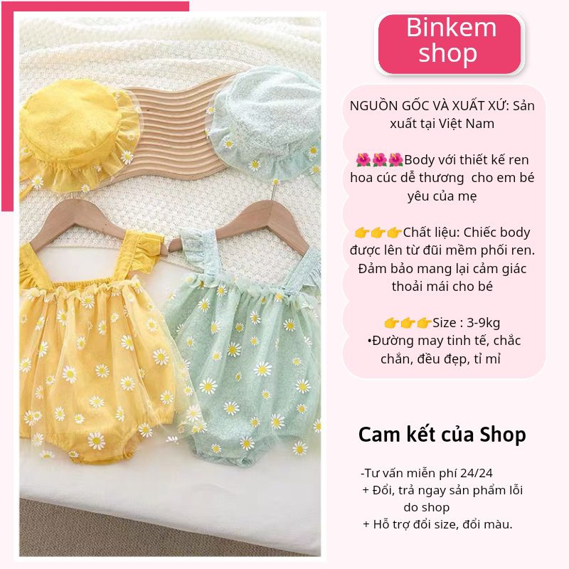 Bodysuit/ body chip tặng Kèm Mũ xinh xắn cho bé