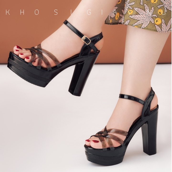 Giày sandal cao gót quai trong 12 phân đế đúc nguyên khối