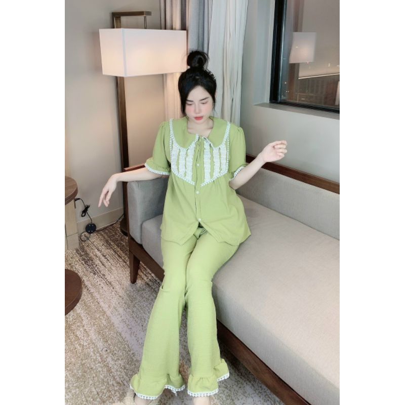 Set Bộ Mặc Nhà Đũi Xốp Cổ Sen Tiểu Thư Xinh Xắn