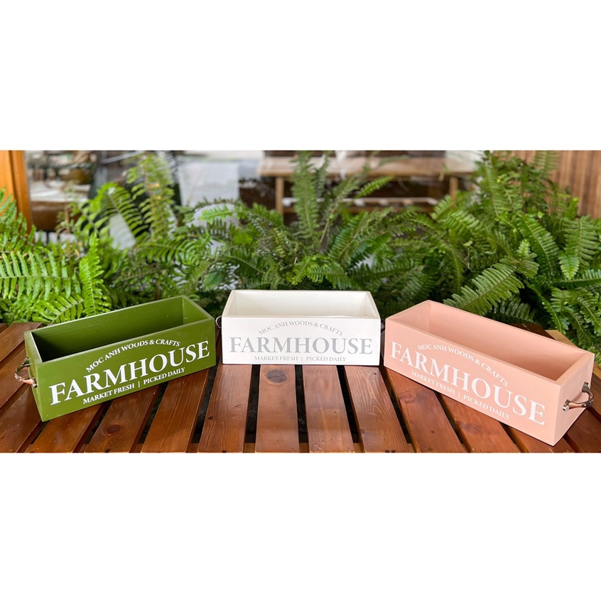 Giỏ hoa Decor Trang Trí Nhà Cửa, Giỏ Gỗ Quai Cầm Vintage Kích Thước 28x14x11cm