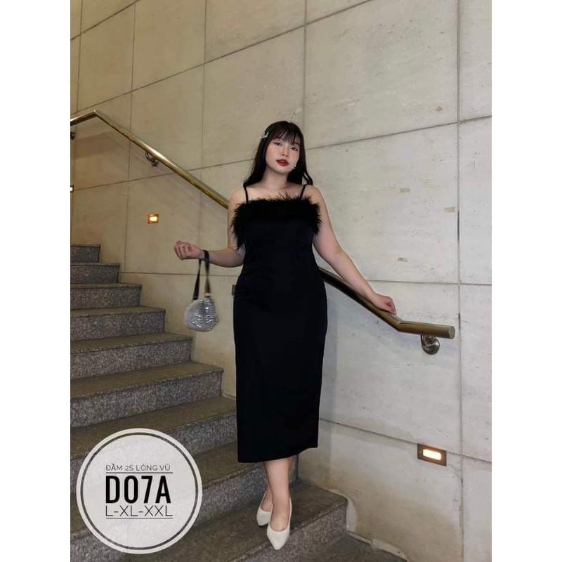 Bigsize - Đầm 2 Dây Lông Vũ
