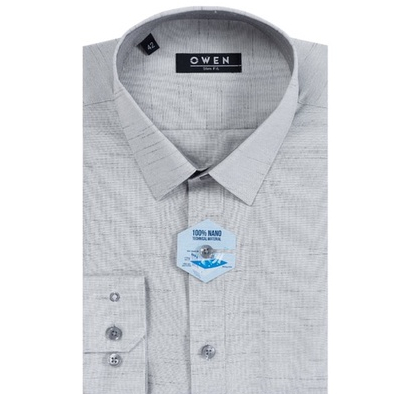 Áo sơ mi owen dài tay màu ghi sáng slim fit vải nano AS230024D