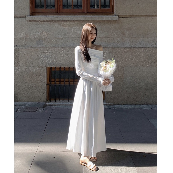 Váy Trễ Vai Dài Tay Nhún Ly Eo Eclipse Clothing