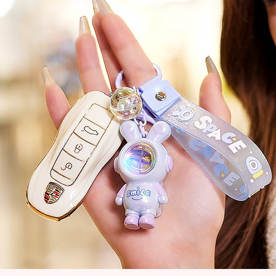 Móc khóa Thỏ phi hành gia Smile có đèn chiều hoàng hôn - Dùng móc chìa khoá xe máy, xe đạp, ô tô và phụ kiện Selfie