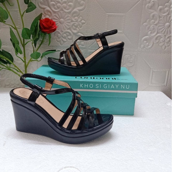 Dép sandal đế xuồng siêu nhẹ quai đan chéo 8 phân cao gót