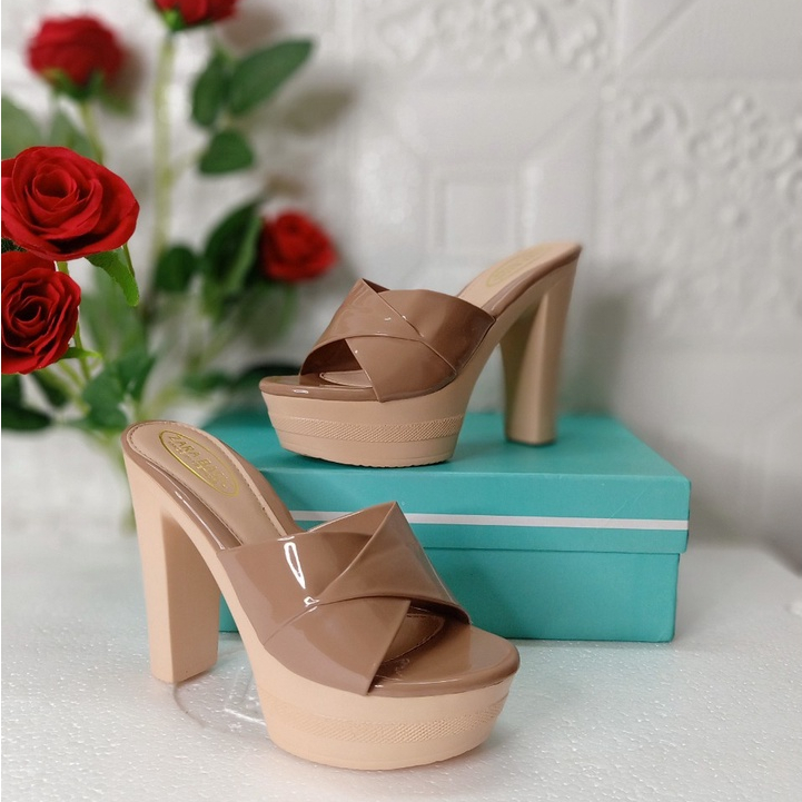 Giày sandal nữ cao gót siêu nhẹ không quai hậu cao 12 phân đế đúc nguyên khối